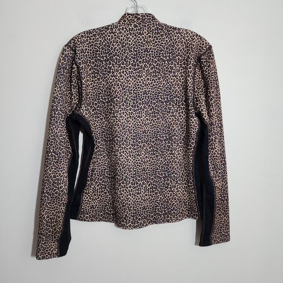 Hot Chillys 1/4 zip cheetah print color block under sleeves shirt woman's size L - Picture 3 of 15